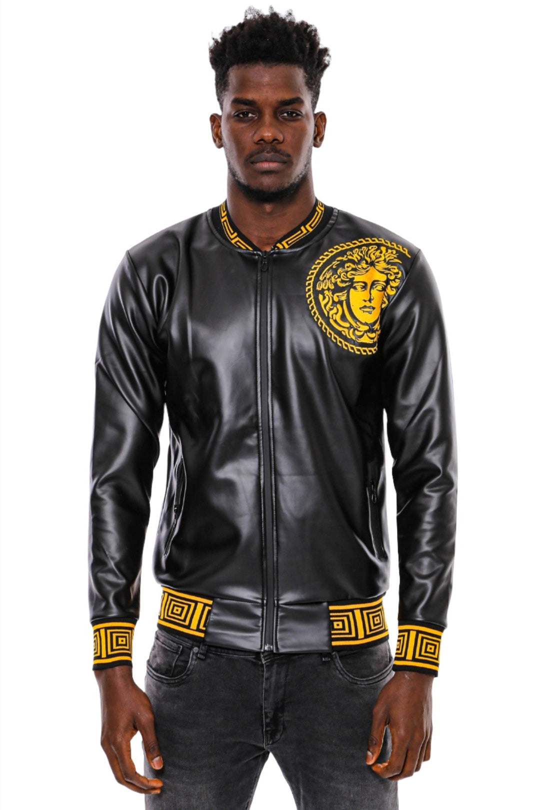 WSS Black Leather Touch Printed Seasonal Coat  - Singen
