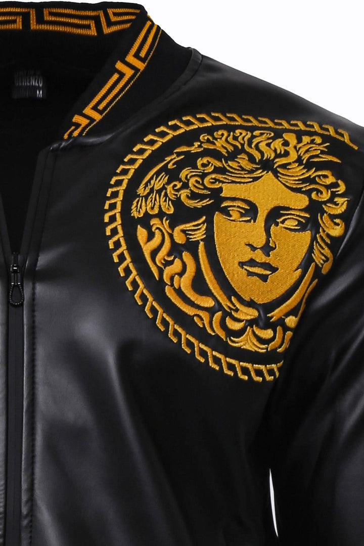 WSS Black Leather Touch Printed Seasonal Coat  - Singen
