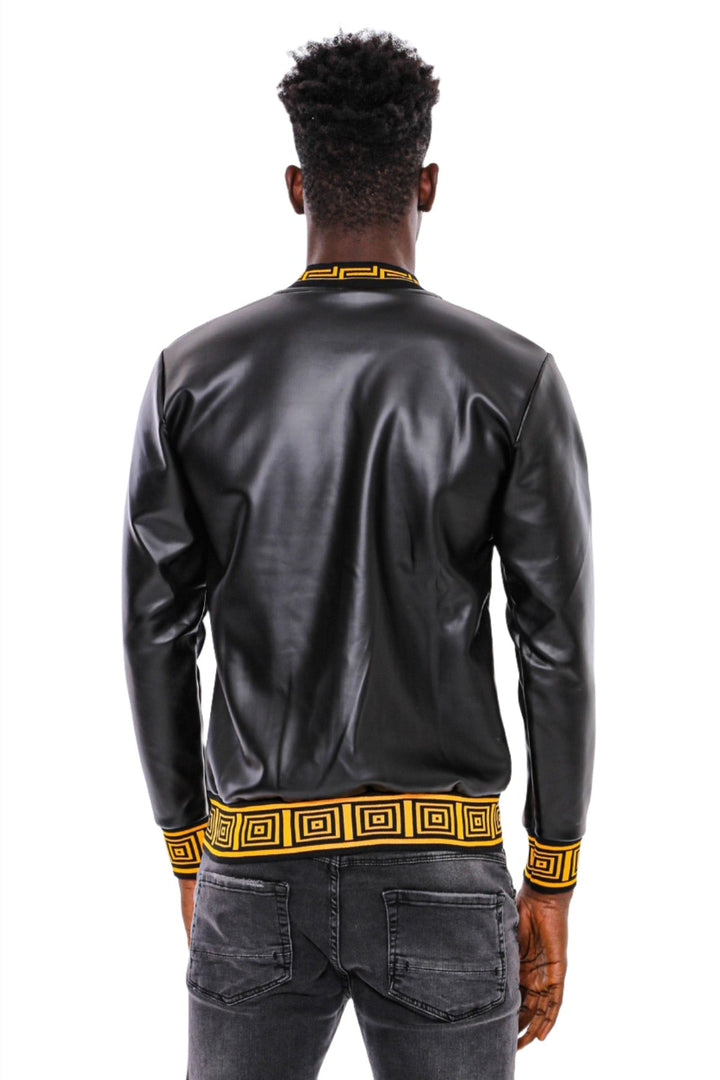 WSS Black Leather Touch Printed Seasonal Coat  - Singen