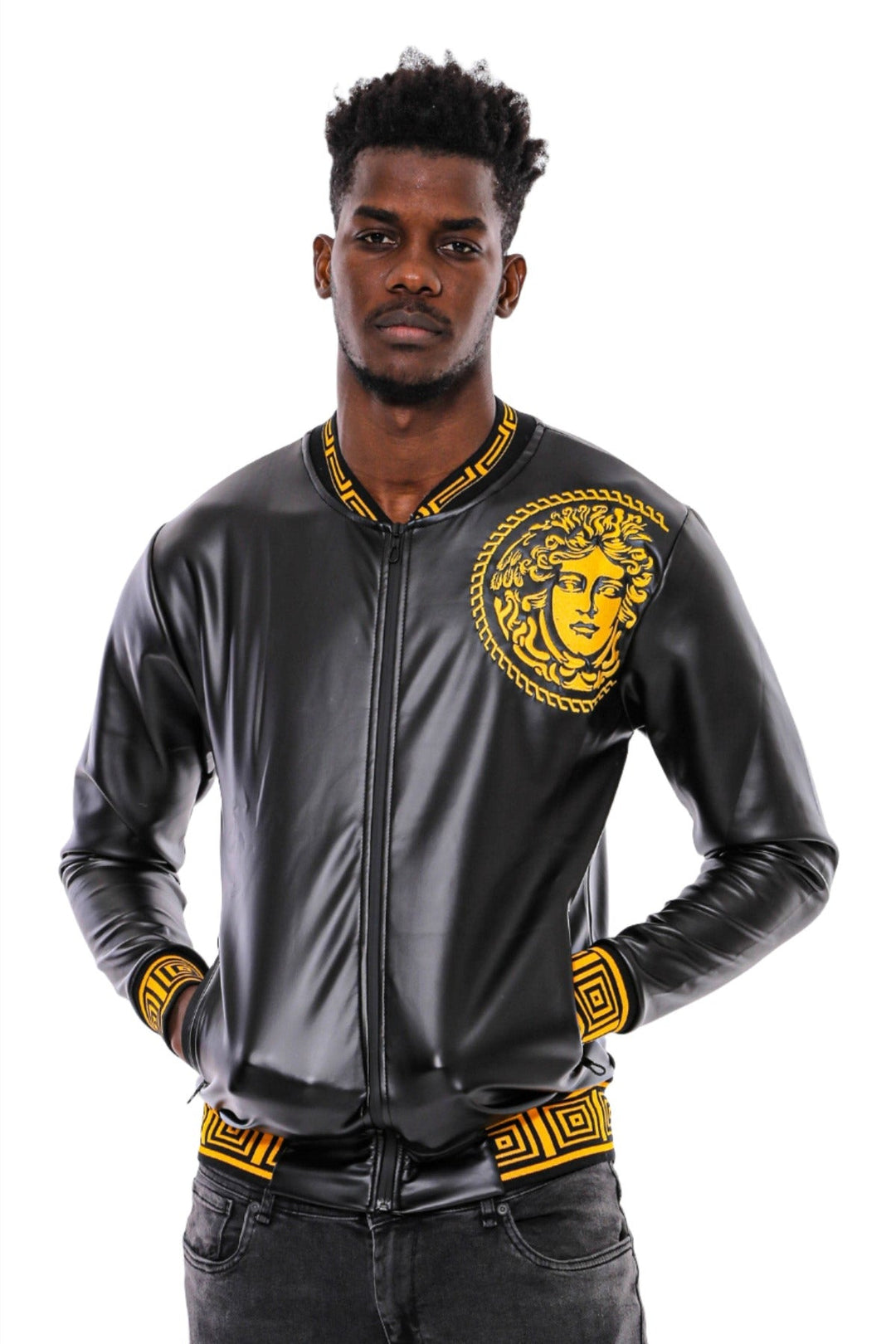 WSS Black Leather Touch Printed Seasonal Coat  - Singen