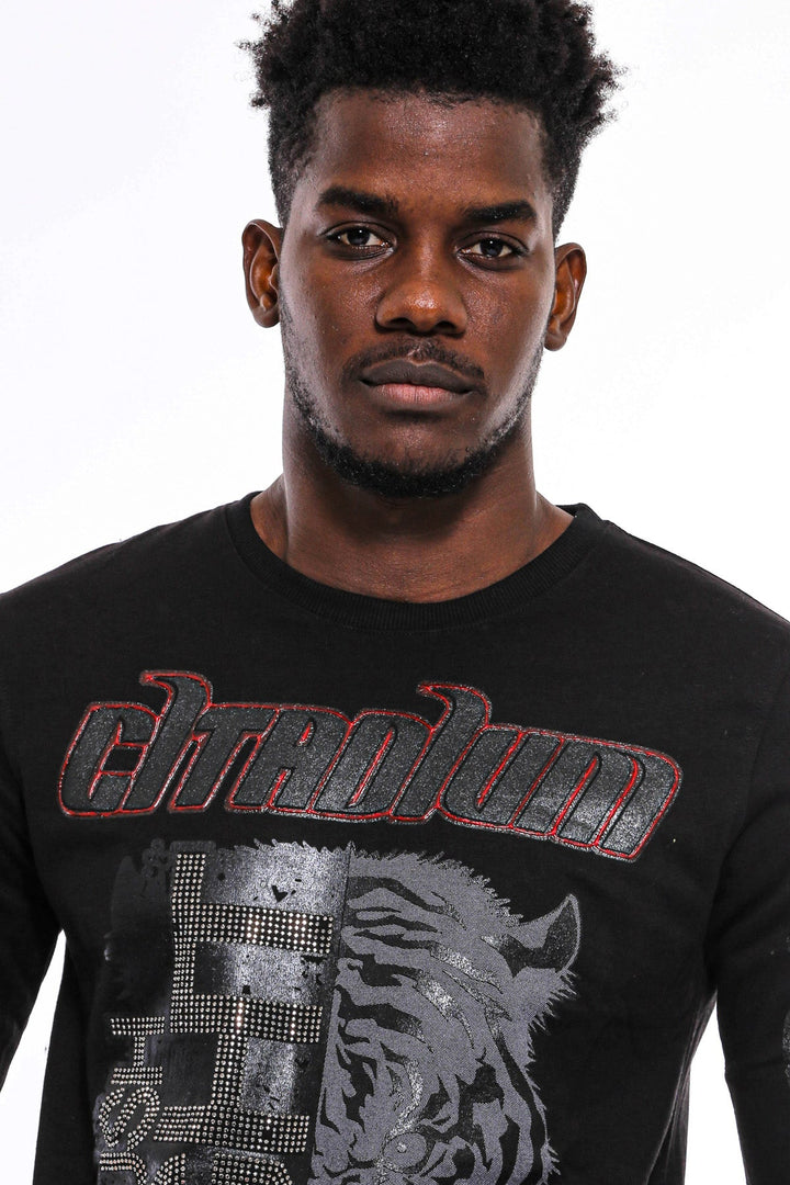 WSS Hooded Silver Grey Tiger Patterned Black Slim Fit Sweatshirt  - Six-Fours-les-Plages