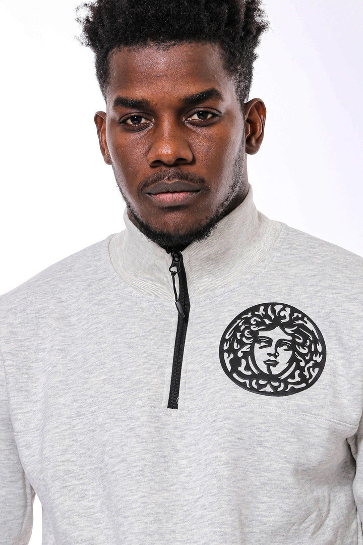 WSS Mandarin Collar Patterned Grey Sweatshirt  - Washington