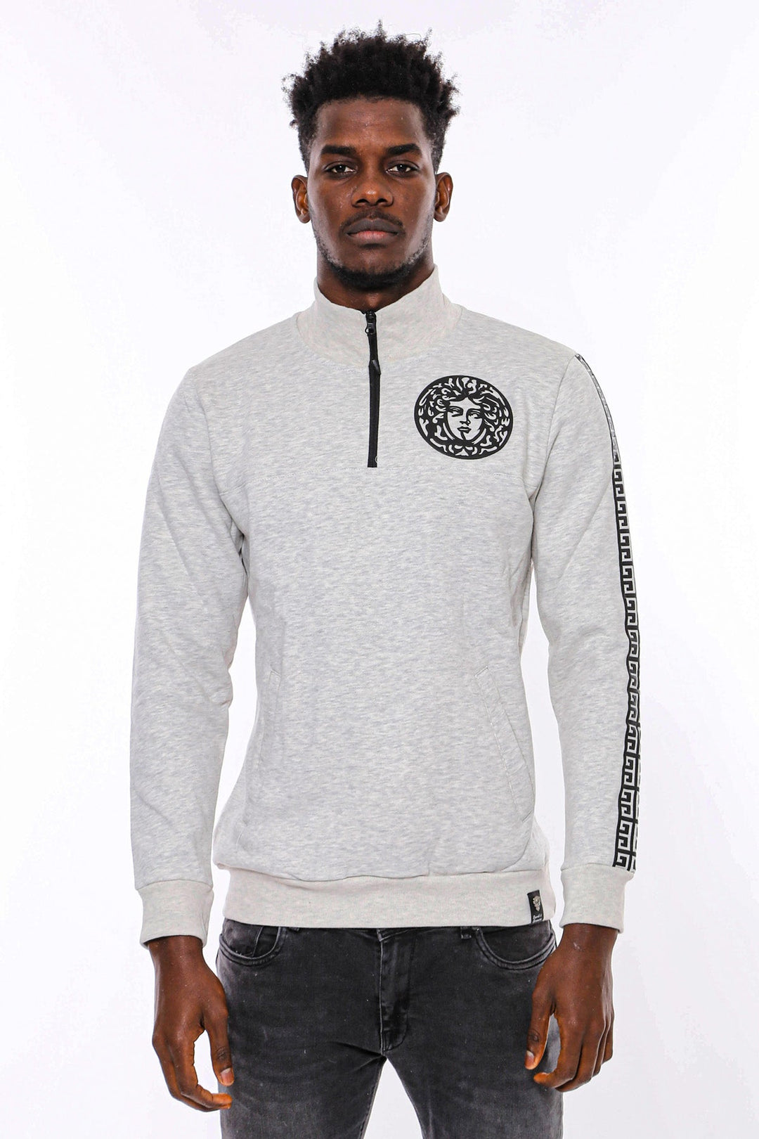 WSS Mandarin Collar Patterned Grey Sweatshirt  - Washington