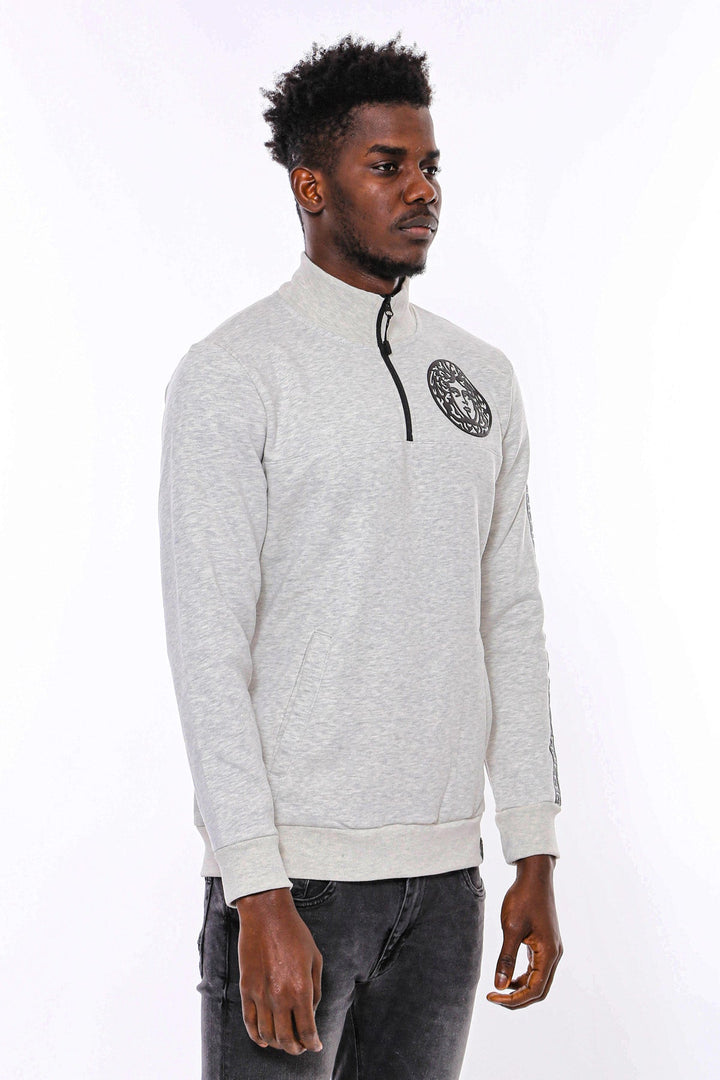WSS Mandarin Collar Patterned Grey Sweatshirt  - Washington