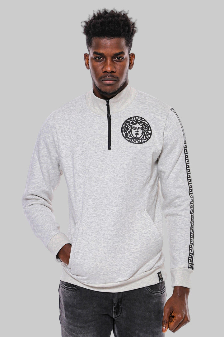 WSS Mandarin Collar Patterned Grey Sweatshirt  - Washington
