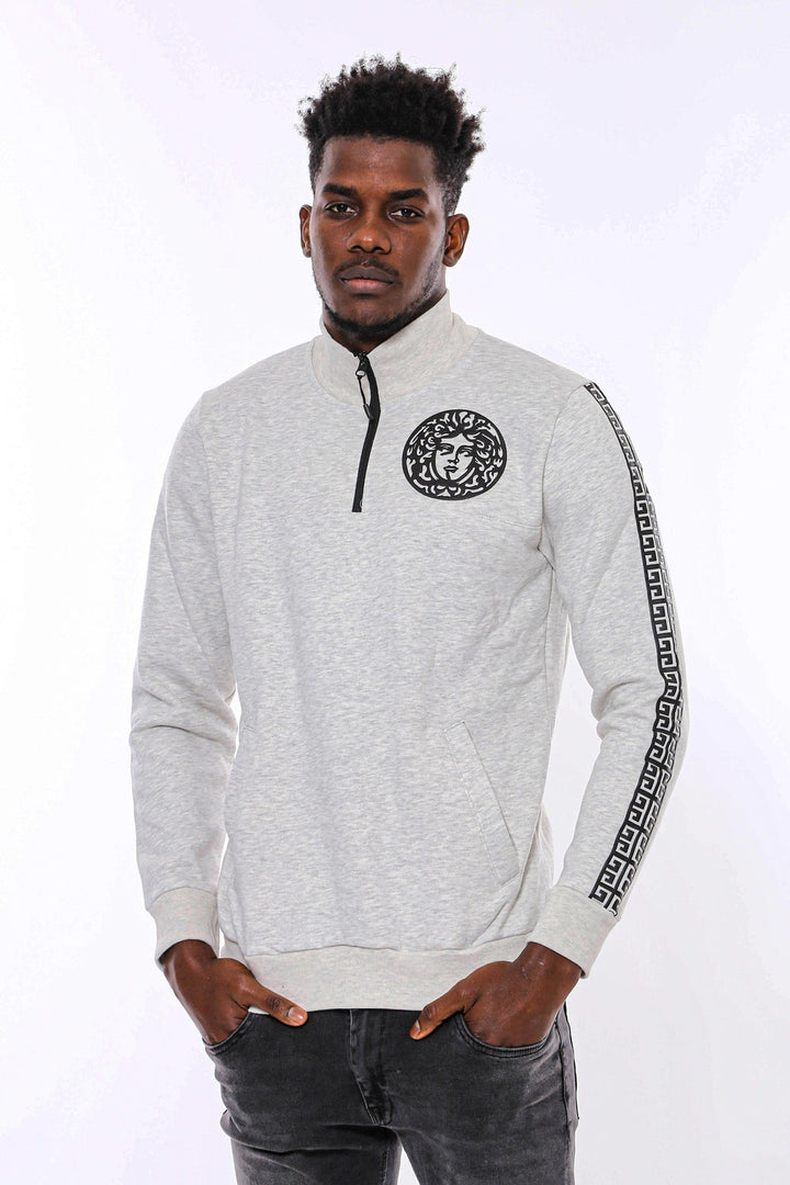 WSS Mandarin Collar Patterned Grey Sweatshirt  - Washington