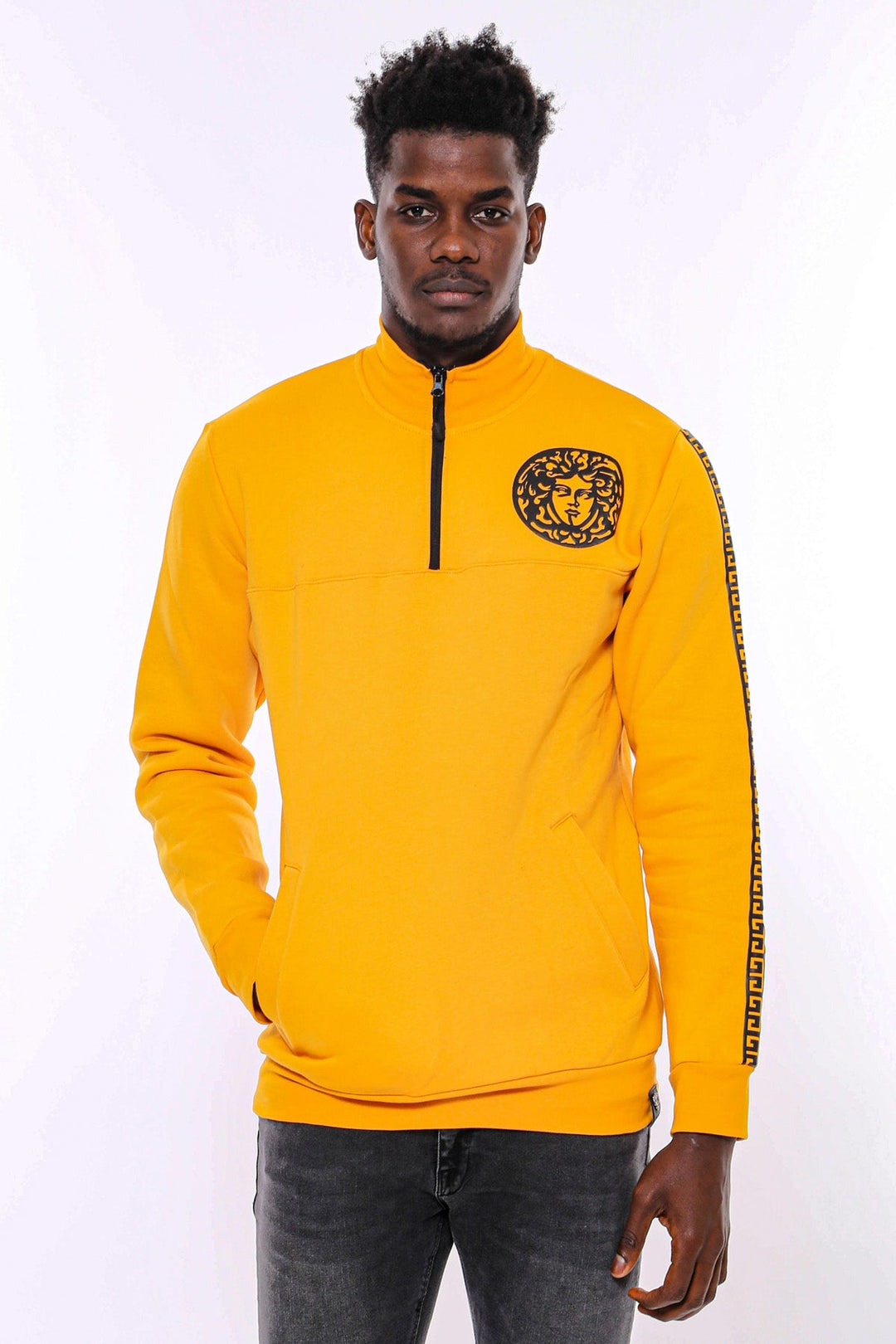 WSS Yellow Mandarin Collar Patterned Sweatshirt  - Tizimín