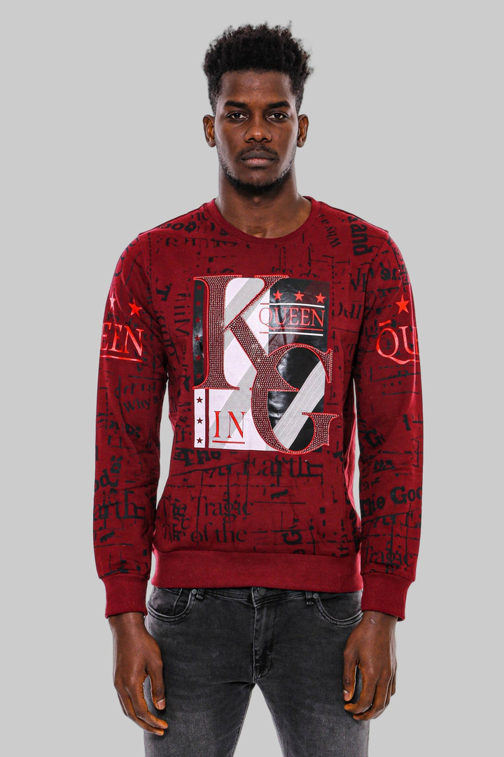WSS Burgundy Patterned Slim Fit Men Sweatshirt  - Bethesda