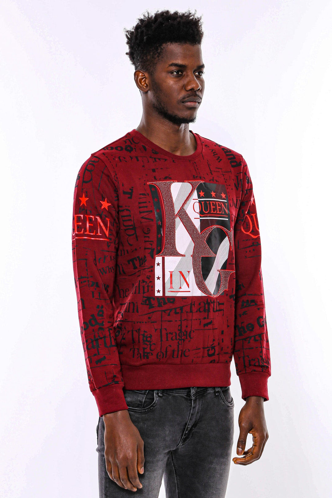 WSS Burgundy Patterned Slim Fit Men Sweatshirt  - Bethesda