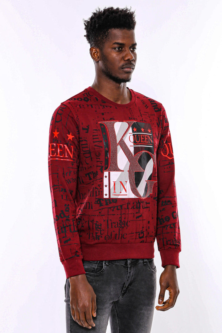 WSS Burgundy Patterned Slim Fit Men Sweatshirt  - Bethesda