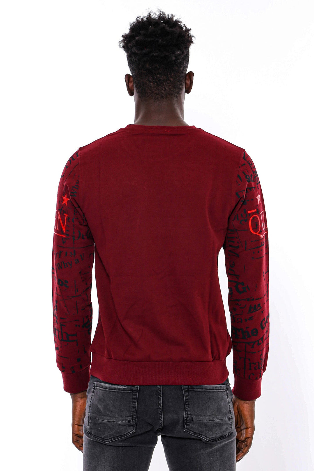 WSS Burgundy Patterned Slim Fit Men Sweatshirt  - Bethesda