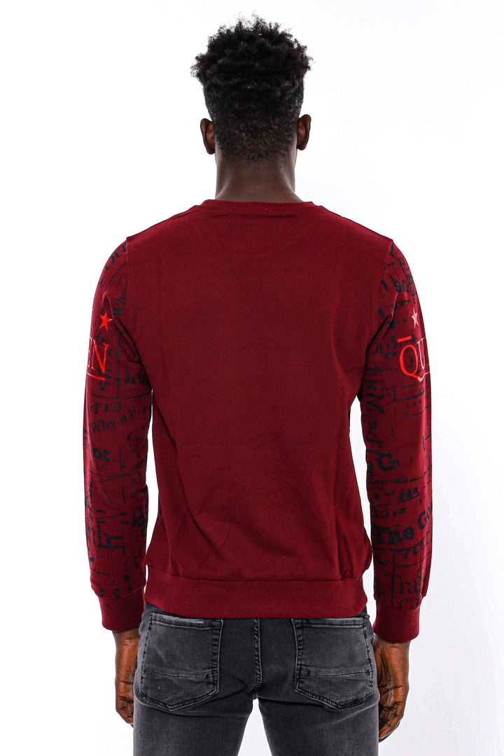 WSS Burgundy Patterned Slim Fit Men Sweatshirt  - Bethesda