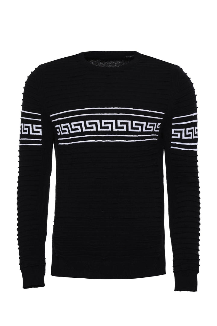 WSS Crew Neck Knitwear Chest Patterned Over Black  - Singen