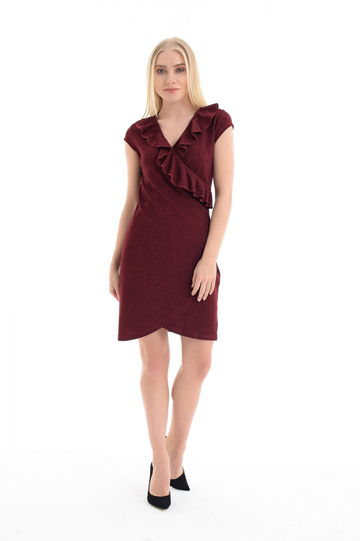 SNS Sense Bordeaux Evening Dress - Wrap Ruffled Evening Dress - Monroe