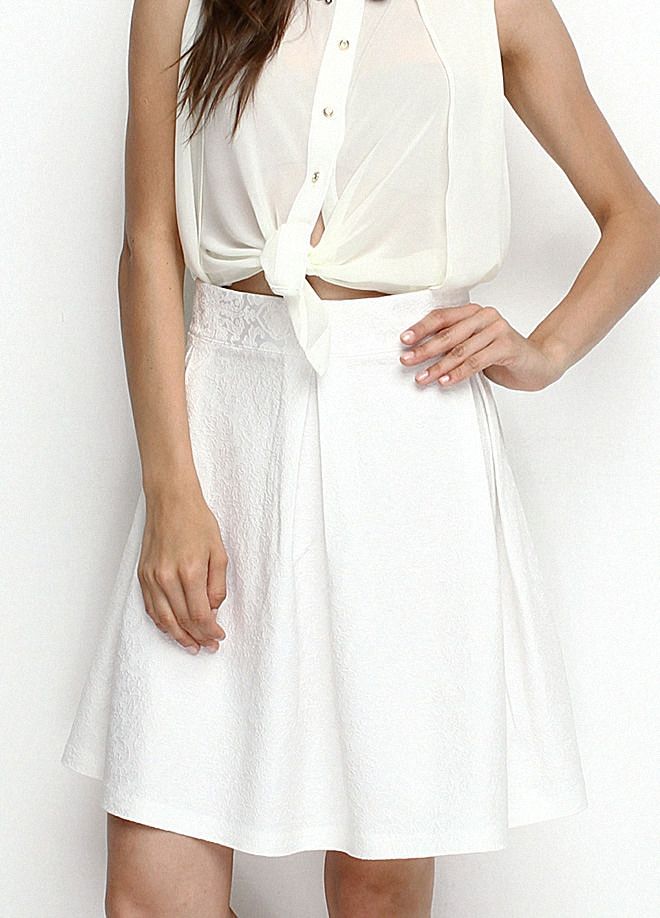 SNS Ecru Pleated Jacquard Skirt - Zákynthos