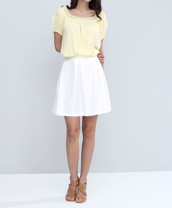 SNS Ecru Pleated Jacquard Skirt - Zákynthos