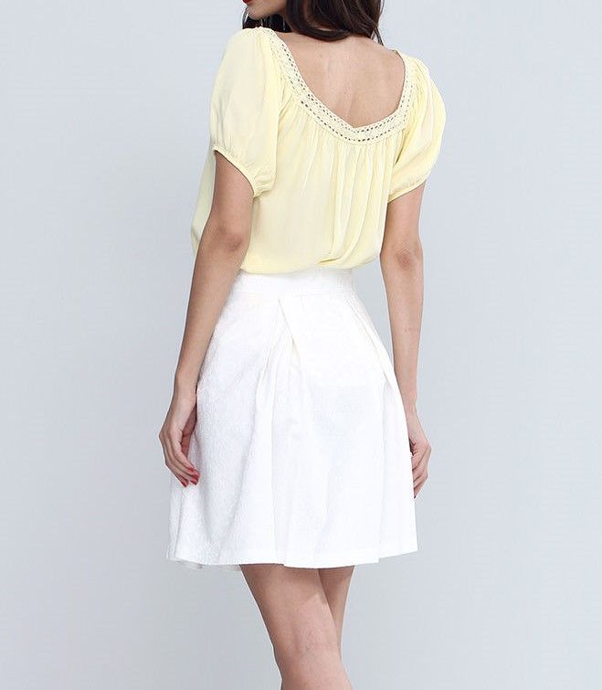 SNS Ecru Pleated Jacquard Skirt - Zákynthos