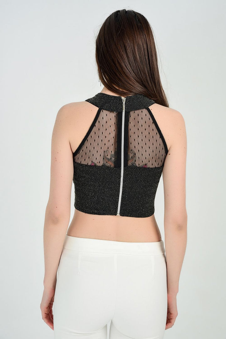 SNS Sense Bustier Gold Glitter Front and Back Tulle Blouse - Erie
