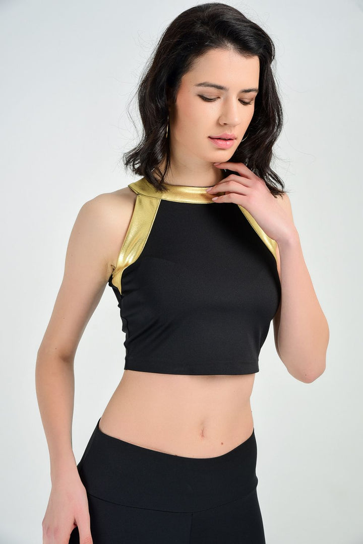 SNS Sense Bustier Gold-Black Garnished Back Zippered Blouse - Slough