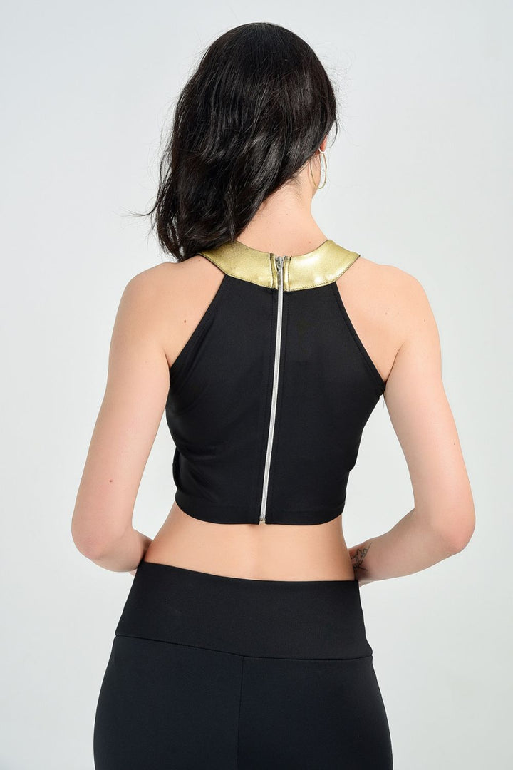 SNS Sense Bustier Gold-Black Garnished Back Zippered Blouse - Slough