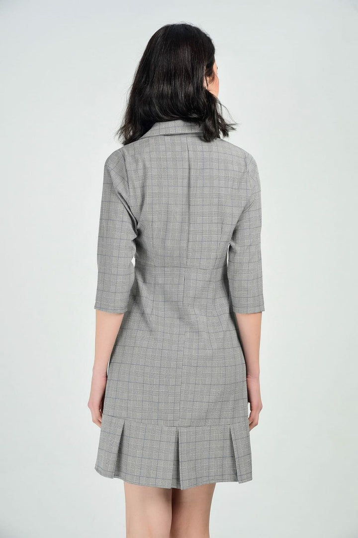 SNS Gray Plaid Dress - Truvakar Sleeve Shirt Collar Dress - Ipswich