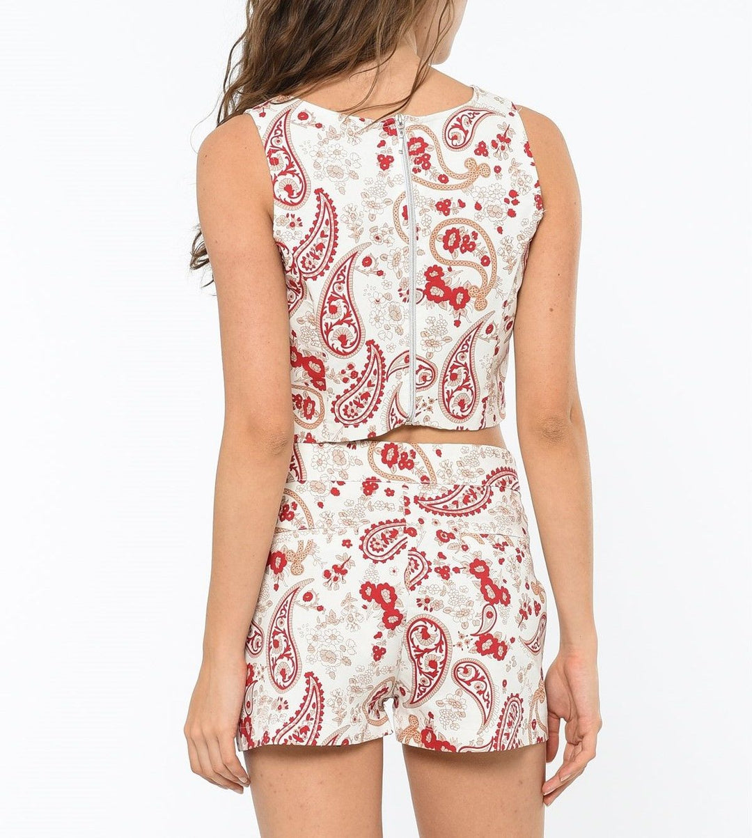 SNS Sense Bustier Red Floral Front Window Blouse - Summerville