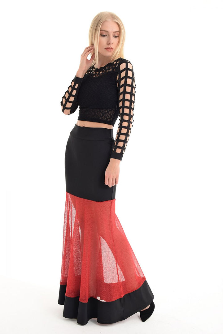 SNS Sense Red Skirt - Tulle Trimmed Flared Skirt - Villagarcía de Arosa