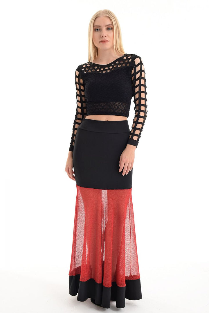 SNS Sense Red Skirt - Tulle Trimmed Flared Skirt - Villagarcía de Arosa