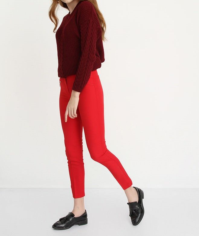SNS Sense Red Zippered Pocket Pencil Pants - Accrington