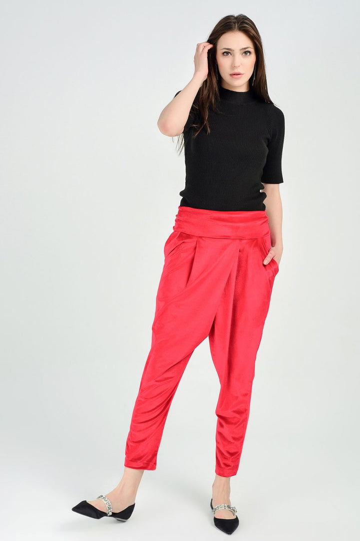 SNS Sense Red High Waisted Velvet Pants - Telde