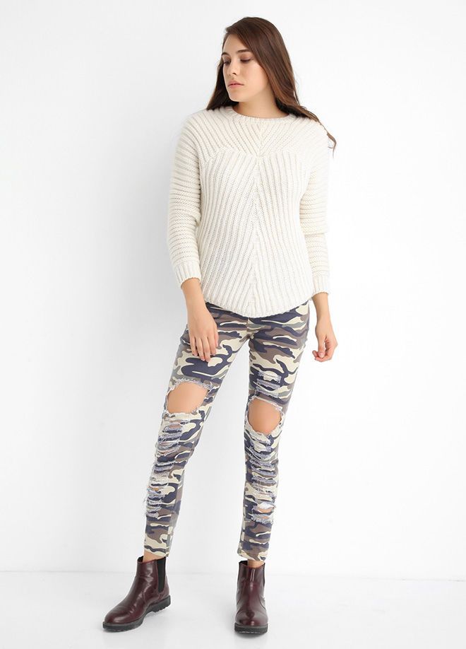 SNS Sense Laci Beige Camouflage Camouflage Patterned Pants - Binghamton