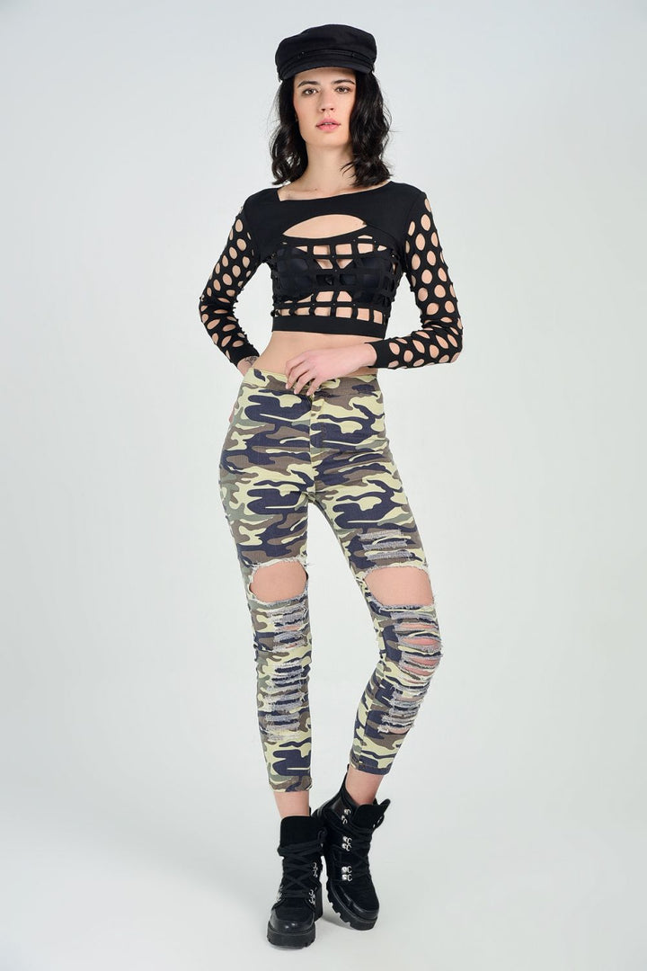 SNS Sense Laci Beige Camouflage Camouflage Patterned Pants - Binghamton