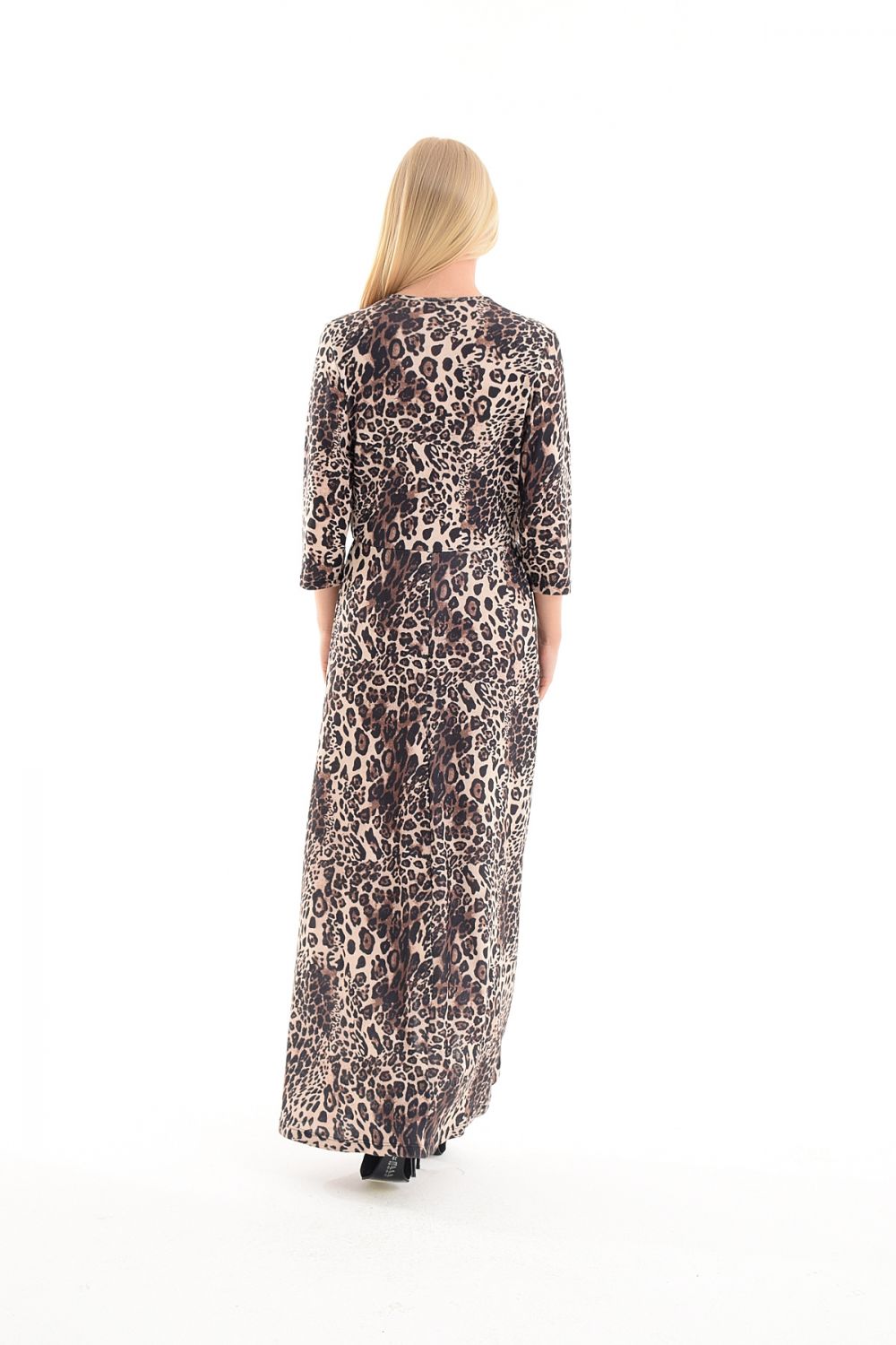 SNS Leopard Print Dress - Wrap Neck Elastic Waist Dress - Denton