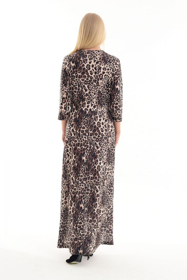 SNS Leopard Print Dress - Wrap Neck Elastic Waist Dress - Denton