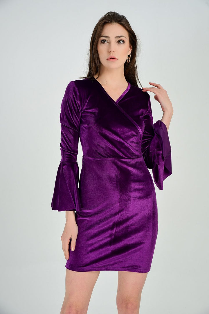 SNS Sense Mor Sister Dress - Velvet Evening Dress with Wrap Collar Ruffles - Paredes