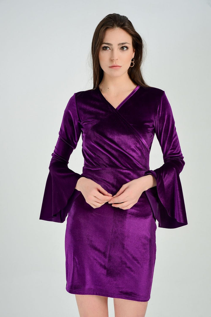 SNS Sense Mor Sister Dress - Velvet Evening Dress with Wrap Collar Ruffles - Paredes