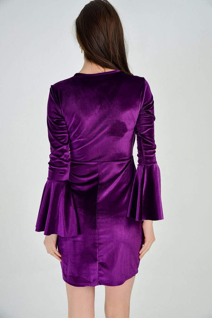 SNS Sense Mor Sister Dress - Velvet Evening Dress with Wrap Collar Ruffles - Paredes