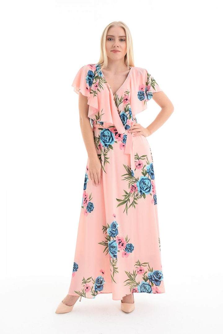 SNS Sense Powder Dress - Wrap Floral Ruffle Crepe Dress - Wilhelmshaven