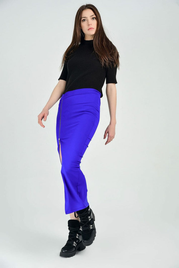 SNS Sense Saks Front Slit Metal Zipper Neoprene Skirt - Alexandria
