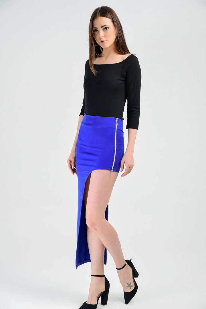 SNS Sense Saks means Metal Zippered Asymmetric Scuba Skirt - Lafayette