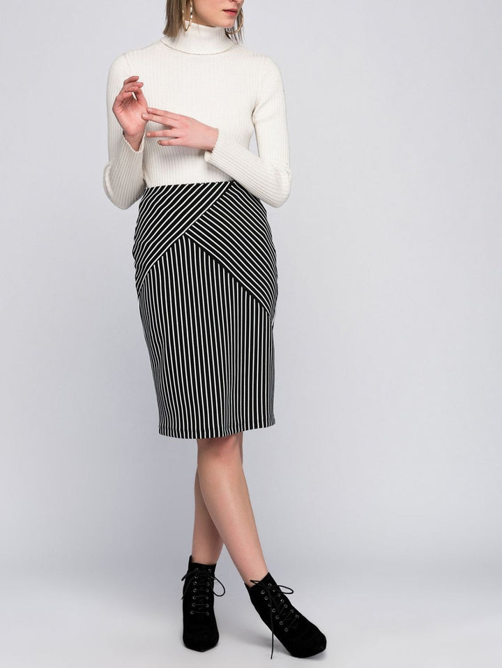 SNS Sense Black and White Striped Pencil Skirt - El Dorado