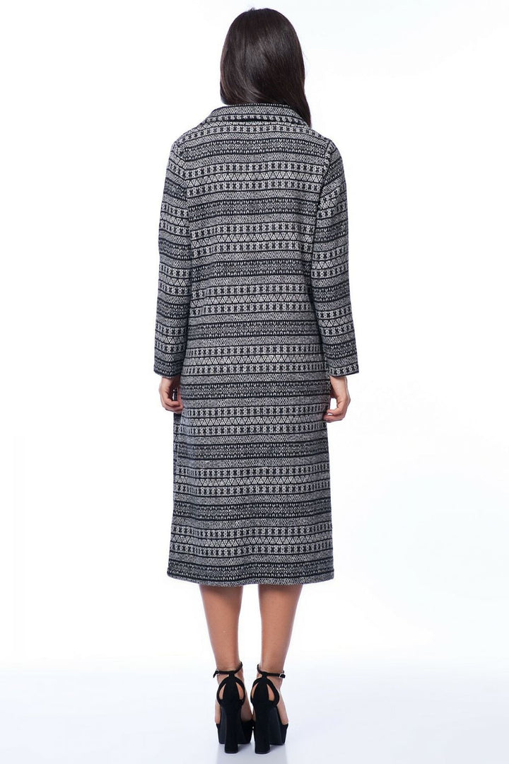 SNS Black and White Kilim Polo Neck Long Coat - Mazatlán