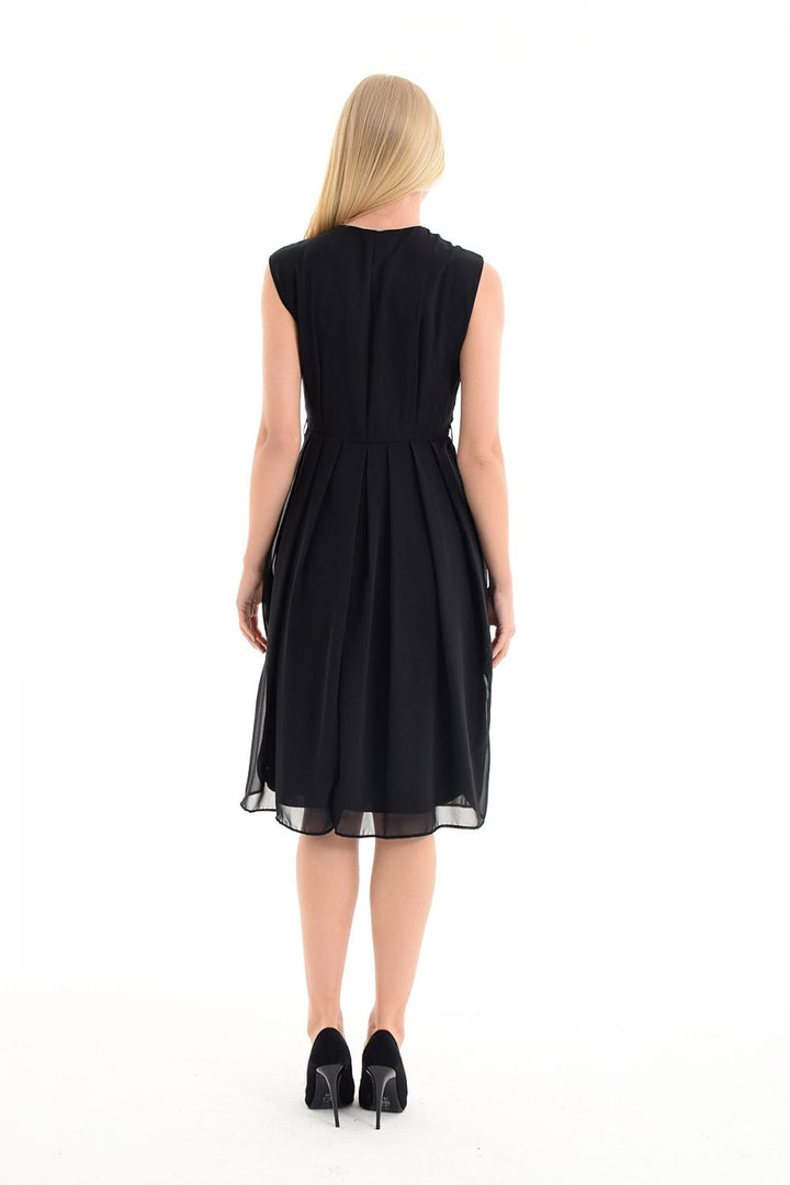 SNS Black Belted Wrap Chiffon Office Dress - Smyrna