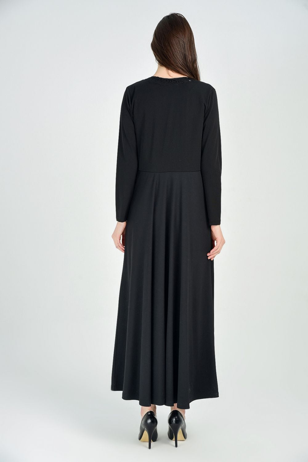 SNS Sense Black Front Zippered Dress with Lace Trimmed Collar - Buzău