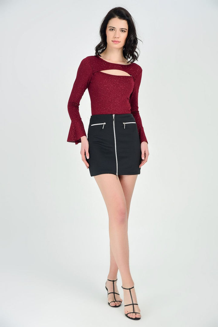 SNS Sense Black Silent Pocket Zippered Front Combi Zippered Scuba Skirt - Lufkin