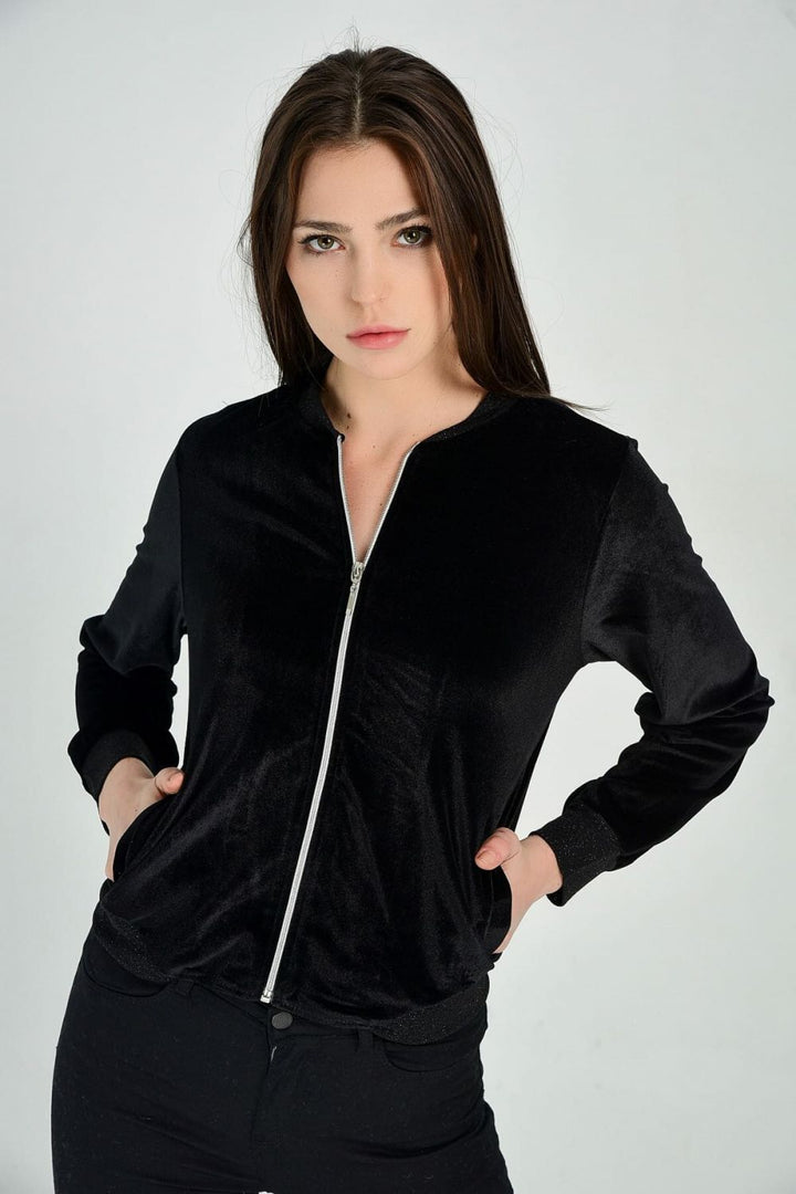 SNS Black Sequined Jacket with Collar and Cuff Ribbons - Chur