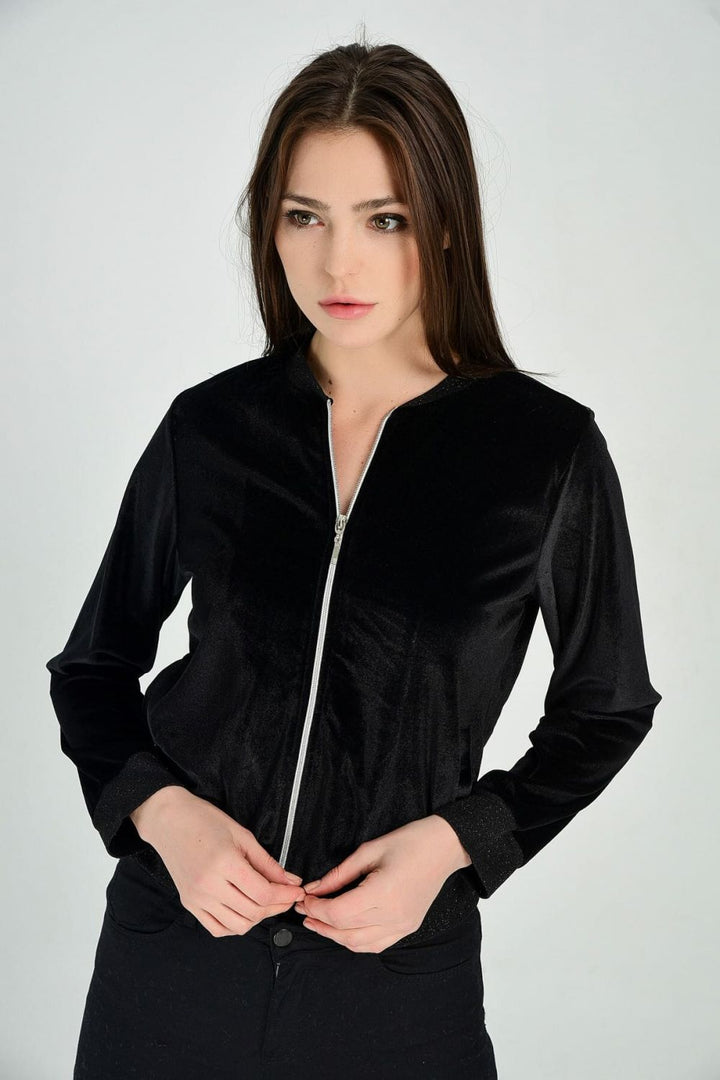 SNS Black Sequined Jacket with Collar and Cuff Ribbons - Chur