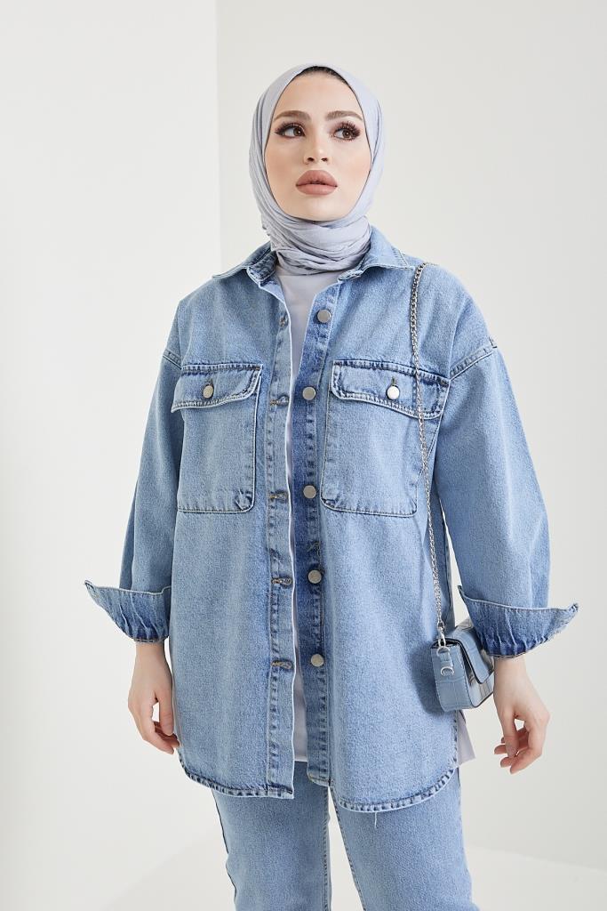 BNG Women Jacket Pants Hijab Two-Piece Denim Suit Blue - Clermont