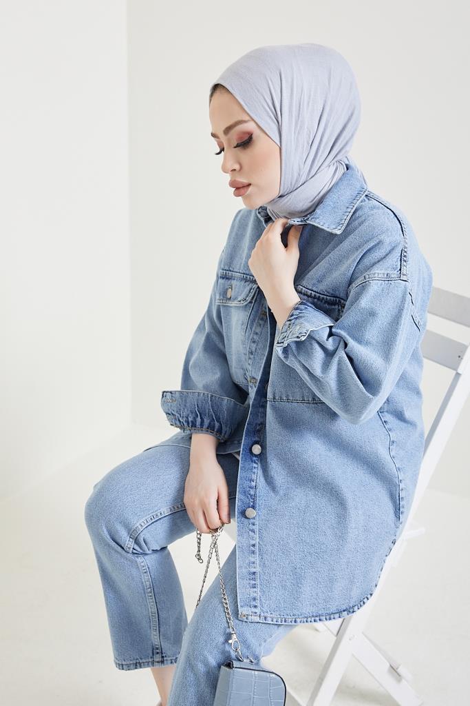 BNG Women Jacket Pants Hijab Two-Piece Denim Suit Blue - Clermont