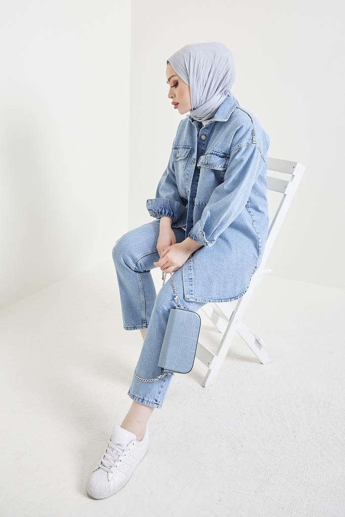 BNG Women Jacket Pants Hijab Two-Piece Denim Suit Blue - Clermont